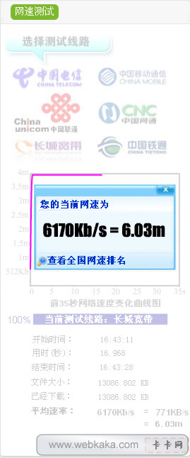 長(zhǎng)城寬帶網(wǎng)速測(cè)試 非常準(zhǔn)